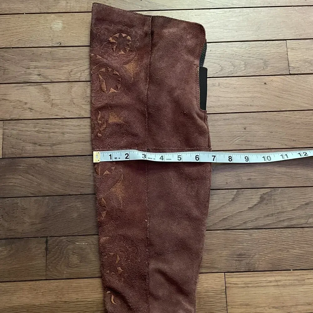 Free People Brown High Noon Suede Embroidered Over Knee Boots Sz EU 37/US 6.5